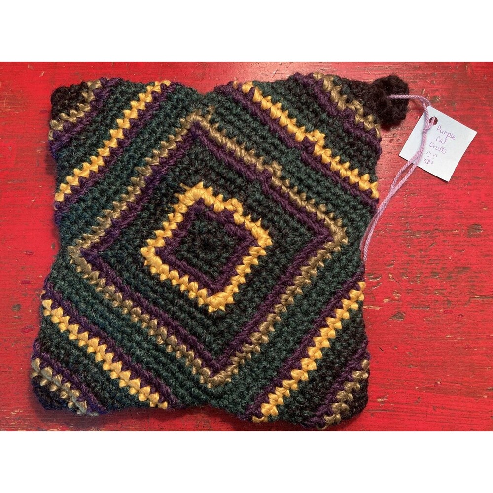 PURPLE CAT CRAFTS Handmade Crocheted Trivet Potholder Hot Pad Green Square